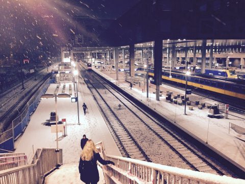 Sneeuw, winter, treinen, station, Breda Centraal