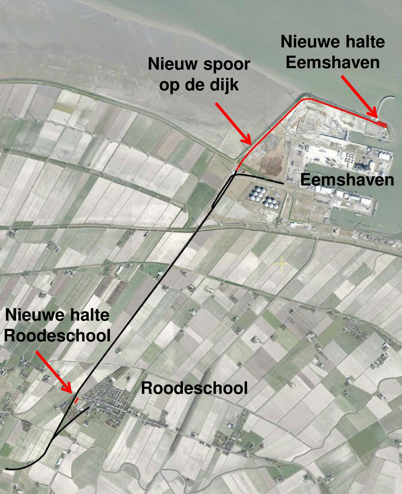 Overzicht spoorverbinding Roodeschool-Eemshaven