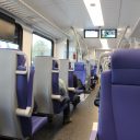 Het interieur van een Flirt-trein van NS