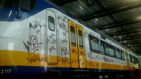 Graffiti op NS-trein in Haarlem, foto: Politie