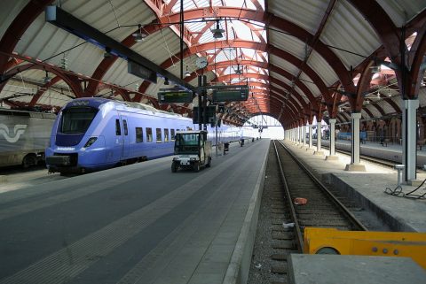 Skånetrafiken trein op station Malmö, Zweden
