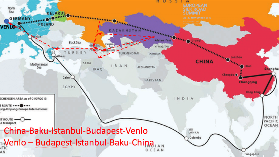 Route Venlo-Baku-Xi’an, bron: Cabooter Group