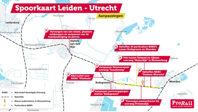 Spoorkaart aanpassingen Leiden-Utrecht