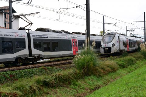 Treinen van SNCF zijn gestopt vlakbij station Saint-Jean-de-Luz-Ciboure waar het dodelijk ongeluk gebeurde, foto: ANP