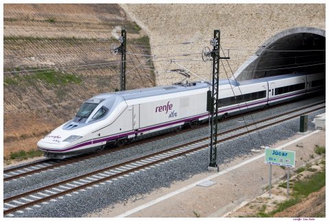 Renfe AVE high-speed train through tunnel Spain