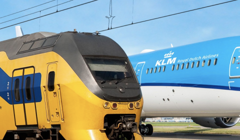 NS-trein en vliegtuig KLM, bron: NS