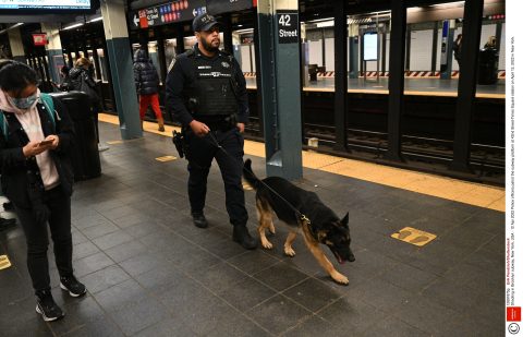 Politieagenten lopen rond bij een metrohalte in New York na een schietpartij, foto: ANP