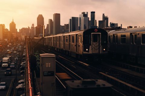 7-train at dusk